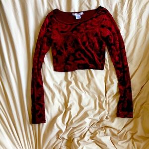 Red velvet long sleeve crop top